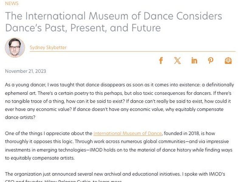 Screenshot of the Dance Magazine article